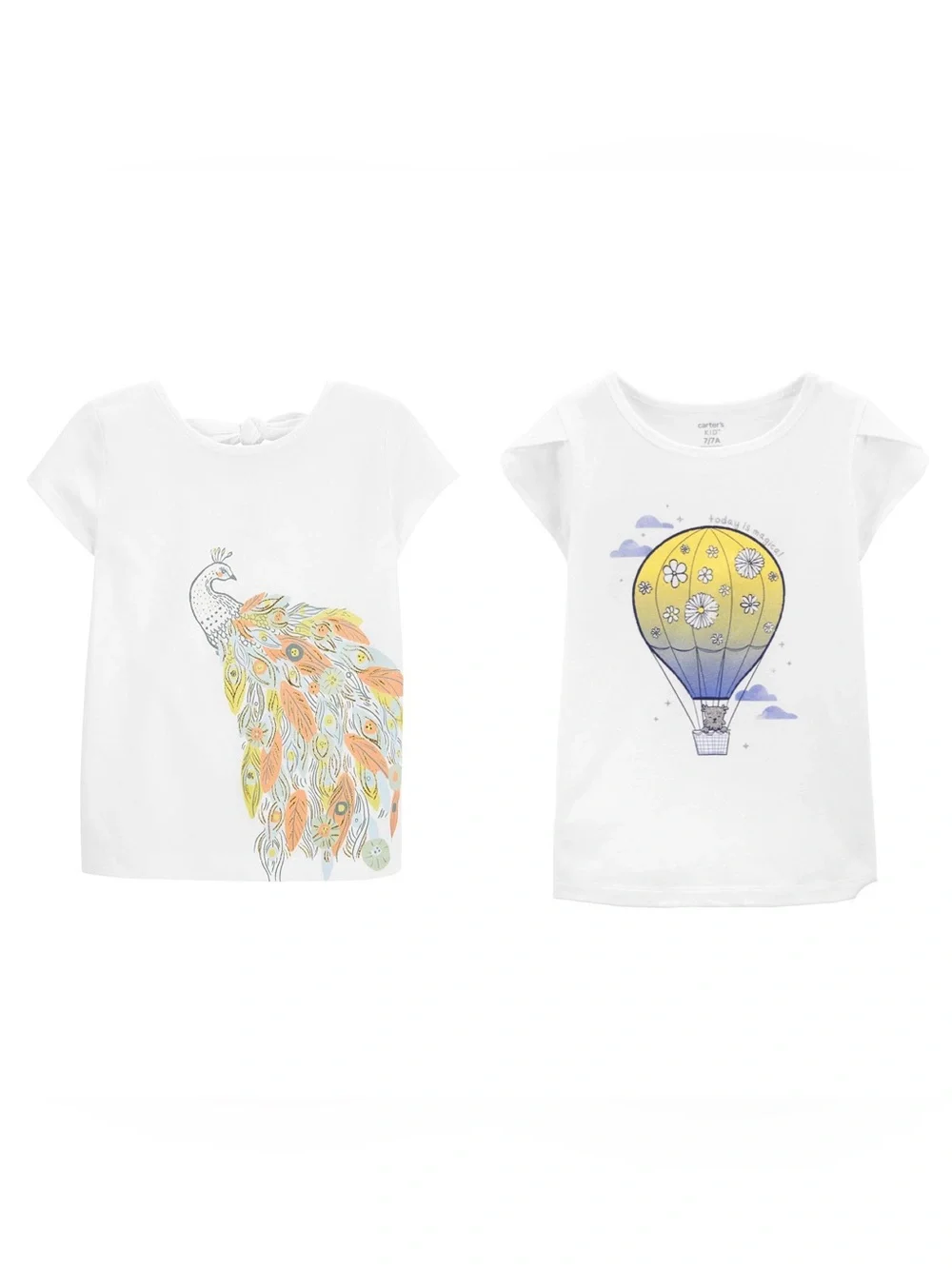 New Carter’s Girls 6 Graphic Top T-shirt Tee Set White Peacock Hot Air Balloon